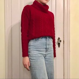 NWT V28 Long Cable Knit Red Cowl Neck Sweater